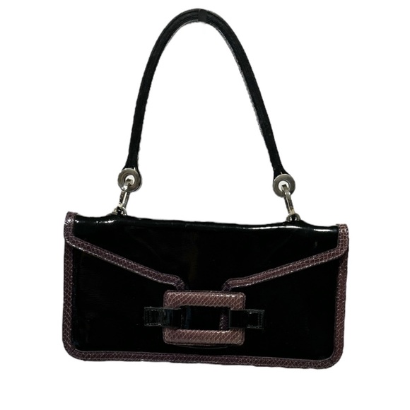 Robert Clergerie Vintage Black Patent Shoulder Bag Purple Snakeskin Trim - Picture 8 of 13